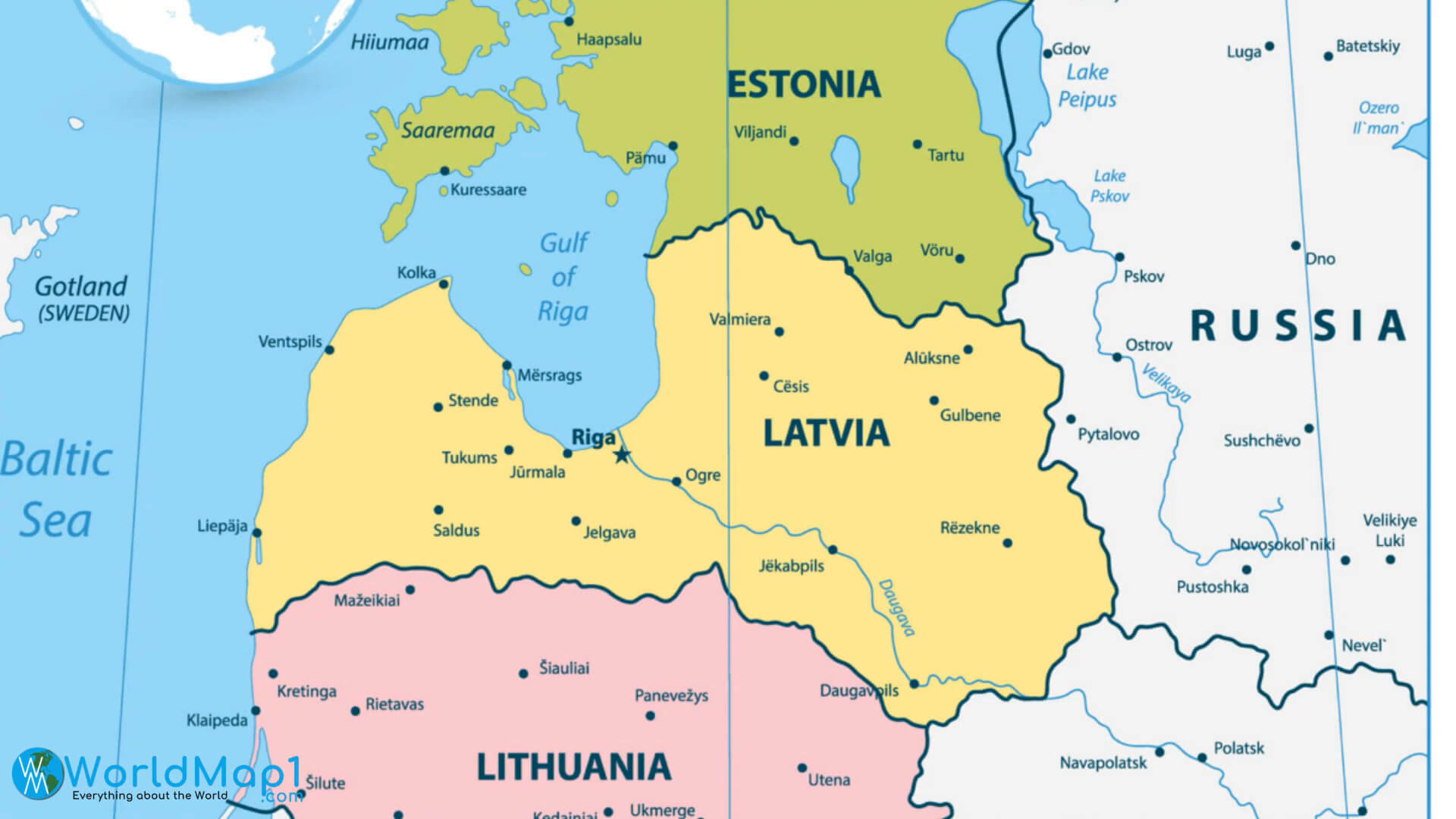Estonia and Latvia Major Cities Map